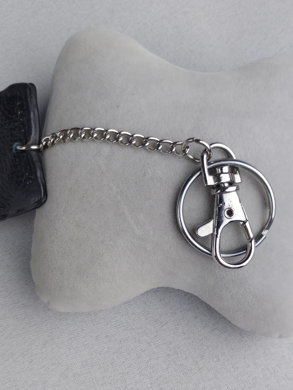 Ed Hardy Black Leather Keychain with Silver Logo Plate